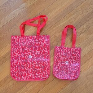 NEW Lululemon Reusable Shopping Bags Lot of 2 RED White Logo Tote Small & Medium